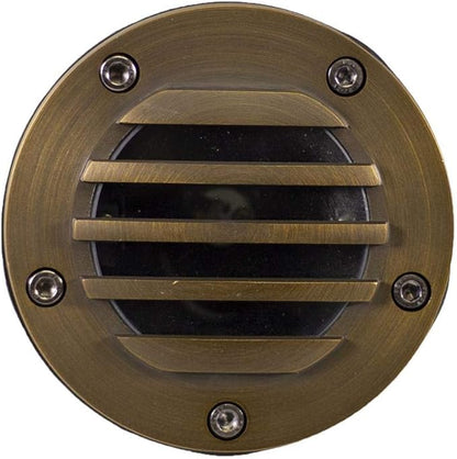 12V Brass In-Ground Well Light (Grated Top) with 5W 2700K Warm White MR16 LED Bulb for Low Voltage Landscape Lighting of Outdoor Pathway, Garden, Shrubs, Columns or Trees