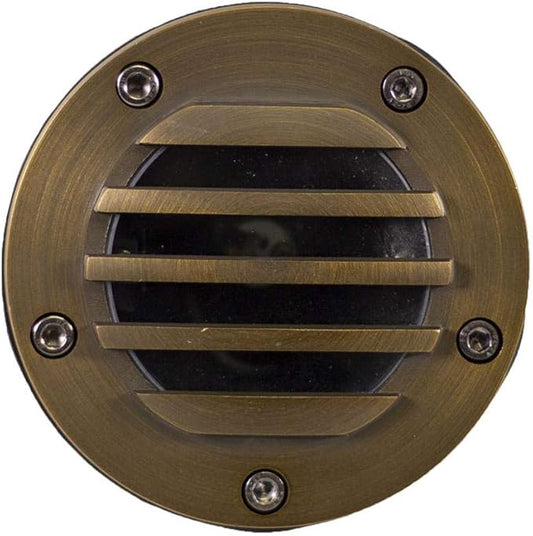 12V Brass In-Ground Well Light (Grated Top) with 5W 2700K Warm White MR16 LED Bulb for Low Voltage Landscape Lighting of Outdoor Pathway, Garden, Shrubs, Columns or Trees