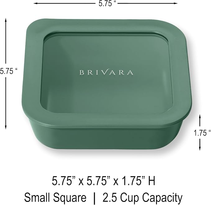 Glass Food Storage Container with Lid, 2.5-Cup Small Square | Microwave-Safe Airtight Lid, Oven-Safe Ceramic-Coated Glass | Zero Plastic, No PFAS/PFOA/BPA, Reusable [Pine]