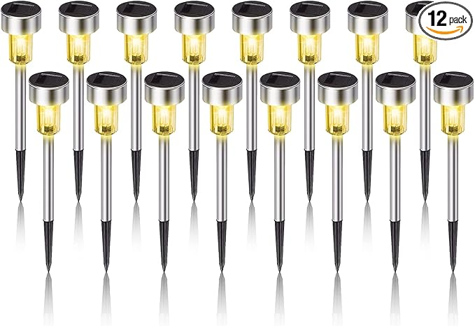 Dream Master Solar Lights Outdoor Waterproof, Stainless Steel LED Landscape Lighting, Solar Garden Lights, Outdoor Decorations for Yard, Pathway, Walkway, Patio, Lawn - 16 Pack (Warm White)