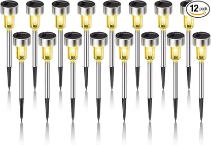 Dream Master Solar Lights Outdoor Waterproof, Stainless Steel LED Landscape Lighting, Solar Garden Lights, Outdoor Decorations for Yard, Pathway, Walkway, Patio, Lawn - 16 Pack (Warm White)