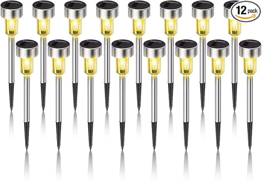 Dream Master Solar Lights Outdoor Waterproof, Stainless Steel LED Landscape Lighting, Solar Garden Lights, Outdoor Decorations for Yard, Pathway, Walkway, Patio, Lawn - 16 Pack (Warm White)