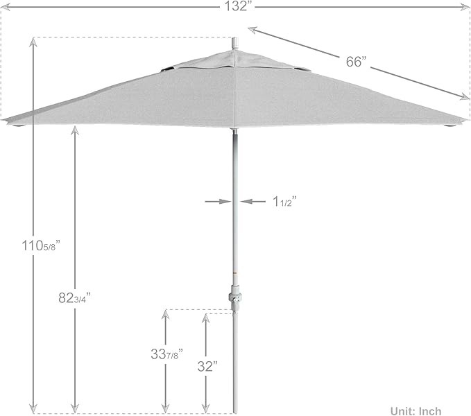 California Umbrella 11Ft Fiberglass Rib Patio Umbrella, Hand-Crank, Tilt-Collar, White Frame, Solution Dyed White Fabric