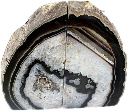JIC Gem Geode Bookends Large Black Crystal Bookends Decorative Heavy Duty Agate Book Ends for Shelves 1 Pair 4 to 6 LBS with Rubber Bumpers