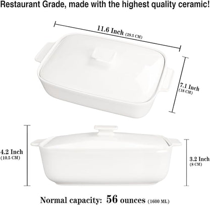 10" x 7" Casserole Dish 1.7 Quart Ceramic Bakeware Set with Lids, Chip and Crack Resistant Ceramic Casserole Dish with Handle 11.6 In, Microwave, Dishwasher, Oven, Freezer and Fridge Safe
