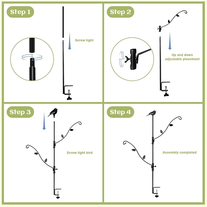 Deck Bird Feeder with Multi-Hooks and Adjustable Branches for Porch