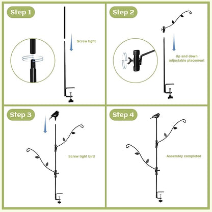 Deck Bird Feeder with Multi-Hooks and Adjustable Branches for Porch