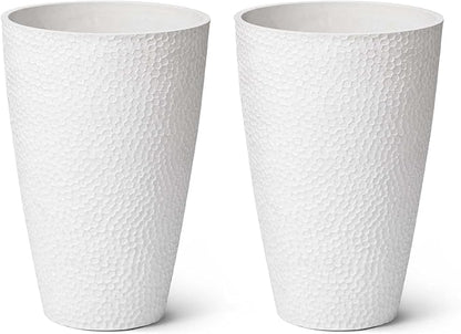 LA JOLIE MUSE 20inch Tall White Planters Set of 2,Large Tree Planters for Indoor Plants,Flower Containers for Front Porch, Honeycomb