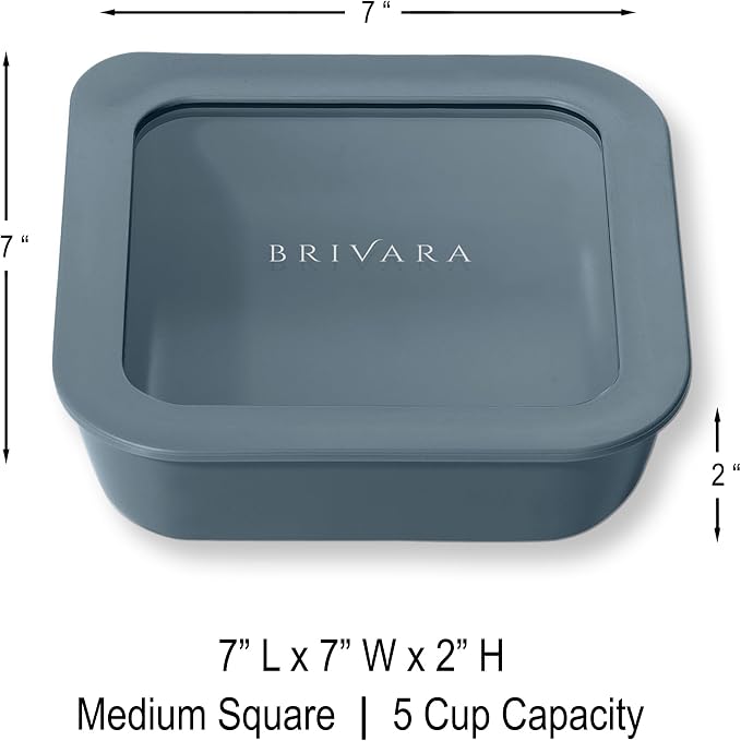 Glass Food Storage Container with Lid, 5-Cup Medium Square | Microwave-Safe Airtight Lid, Oven-Safe Ceramic-Coated Glass | Zero Plastic, No PFAS/PFOA/BPA, Reusable [Dusk]