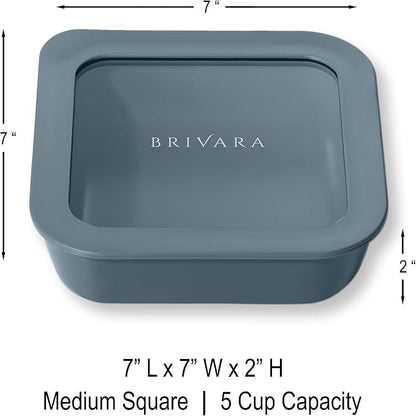 Glass Food Storage Container with Lid, 5-Cup Medium Square | Microwave-Safe Airtight Lid, Oven-Safe Ceramic-Coated Glass | Zero Plastic, No PFAS/PFOA/BPA, Reusable [Dusk]