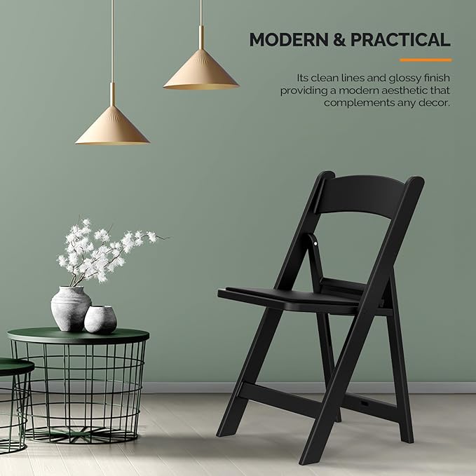VINGLI Resin Folding Chairs with Cushion, Foldable Plastic Chair with Comfortable Padded Seats, Perfect for Event Party Indoor Outdoor, Black, 2 PC