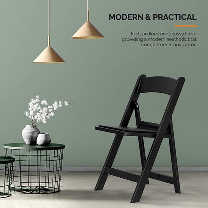VINGLI Resin Folding Chairs with Cushion, Foldable Plastic Chair with Comfortable Padded Seats, Perfect for Event Party Indoor Outdoor, Black, 2 PC
