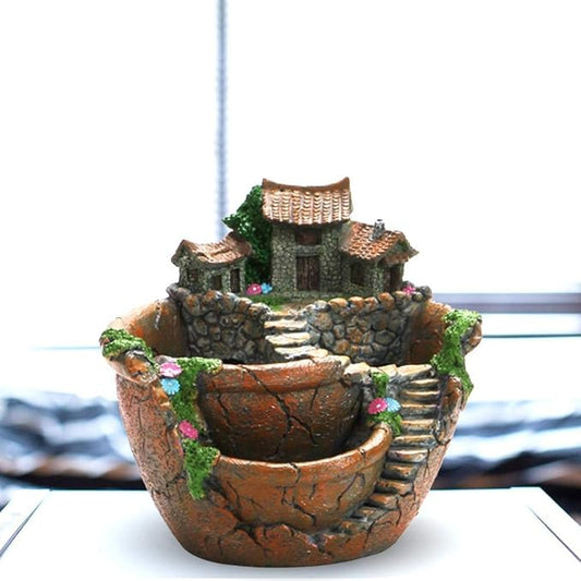 Fairy Garden Pot, Creative Plants Pot Succulent Plants Pot with Sweet House Flower Basket Planter Pot Garden Decoration