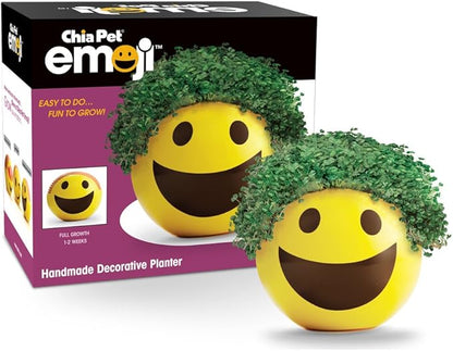 Chia Pet Emoji Smiley with Seed Pack, Decorative Pottery Planter, Easy to Do and Fun to Grow, Novelty Gift, Perfect for Any Occasion