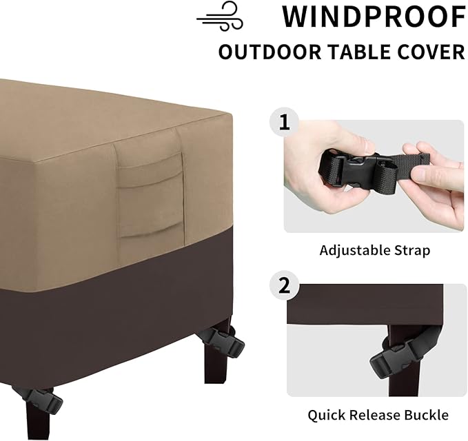 Easy-Going Patio Coffee Table Cover Small Outdoor Rectangular Table Cover, UV Resistant Waterproof Patio Furniture Cover (36"Lx22"Wx16"H, Camel/Dark Brown)