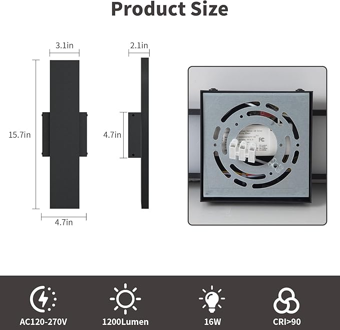 2 Pack LED Modern Outdoor Wall Lights Dimmable 3-Color Temperature 15.7in Exterior Lighting Fixtures IP65 Waterproof Outside Lights for House Hallway Garage Patio