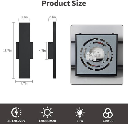 2 Pack LED Modern Outdoor Wall Lights Dimmable 3-Color Temperature 15.7in Exterior Lighting Fixtures IP65 Waterproof Outside Lights for House Hallway Garage Patio