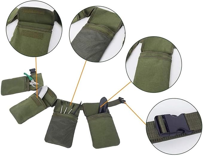Gardening Tool Belt Bag - Canvas Waist Tool Apron Organizer Hanging Pouch with 4 Pockets for Gardeners Picking Fruit Weeding, Fits Women & Men, Waterproof, 1 Pcs