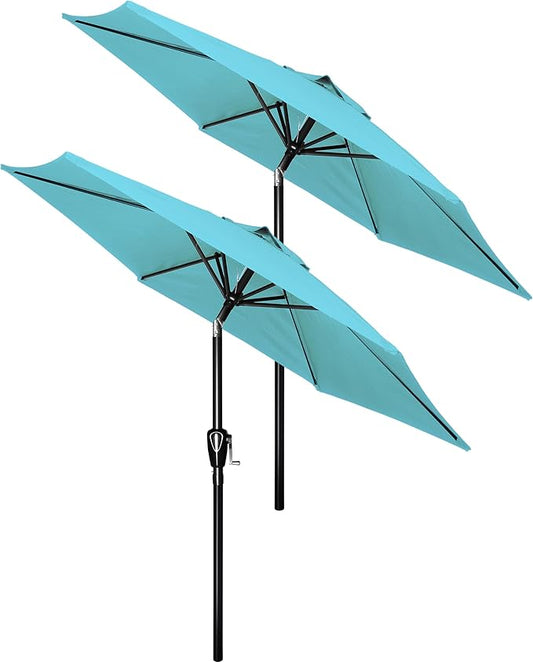 Simple Deluxe 2 Pack 7.5' Patio Umbrella Outdoor Table Market Yard Umbrella with 6 Sturdy Ribs for Backyard, Pool, Garden, Deck, Turquoise