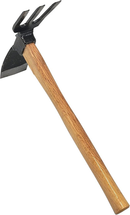 KAKURI Hoe Cultivator Combo Hand Tiller 14-3/4" Heavy Duty Hand Forged Japanese Steel Blade, Japanese Gardening Tool for Digging, Raking, Cultivating, Weeding, Made in Japan