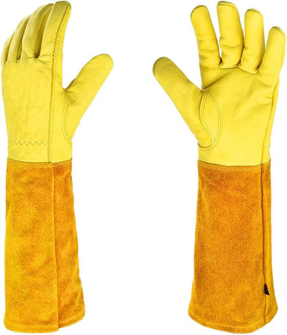 KINDE Gardening Gloves Women/Men - Thorn Proof Cowhide Leather Rose/Blackberry Pruning Long Forearm Protection Gauntlet