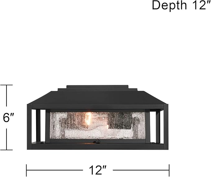 Gregor 6" High Modern Outdoor Pier Mount Light Fixture Porch House Exterior Outside Lantern Set of 2 Weatherproof Black Seeded Glass Shade Front Door Patio Garage Home Deck - John Timberland