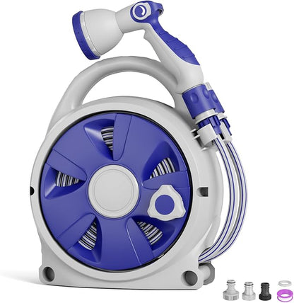 Retractable Garden Hose Reel 1/2 Inch x 50 FT | Heavy Duty Rewind Wall Mount Hose Holder with 10-Pattern Spray Nozzle for Garden Watering, Car & Boat Washing, Pet Cleaning
