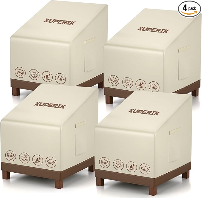Patio Chair Covers Waterproof Heavy Duty Outdoor Furniture Cover with Air Vents for Lounge Lawn Deep Seat Outdoor Chair Beige & Brown 32W x 37D x 36H Inches (4 Pack)