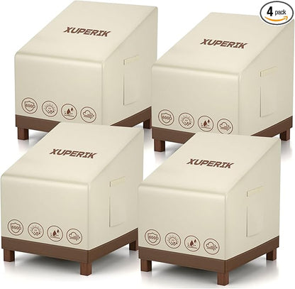 Patio Chair Covers Waterproof Heavy Duty Outdoor Furniture Cover with Air Vents for Lounge Lawn Deep Seat Outdoor Chair Beige & Brown 32W x 37D x 36H Inches (4 Pack)