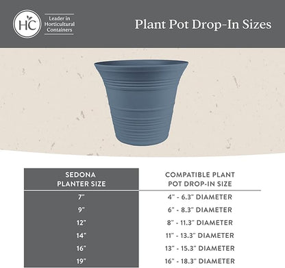 The HC Companies 16 Inch Sedona Round Self Watering Planter Pots, Lightweight UV-Resistant Plastic Indoor & Outdoor Planters, 2-Pack Flower Pots for Garden & Home Decor, Warm Gray