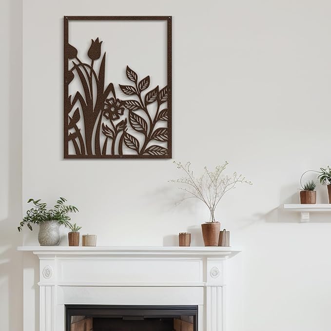 SIGNLEADER Metal Wall Art Decor Botanical Flower Plant Leaves Modern Abstract Wall Sculpture Hangings Home Decoration for Living Room, Bedroom, Bathroom, Kitchen, Outdoor - 36" Bronze