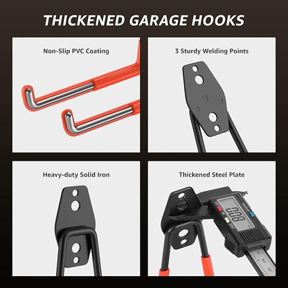 40 Pack Garage Hooks, Heavy Duty Steel Wall Mount Utility Hangers with Anti-Slip Coating for Hanging Bikes, Ladders, Power Tools, and Garden Equipment