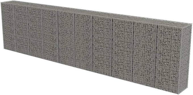 Galvanized Steel Gabion Wall with Covers, Gabion Mesh Wire Wall Panel Galvanized Steel Garden Stone Wire Basket Fencing Patio Decorative Fence, 236"x19.7"x59",-182