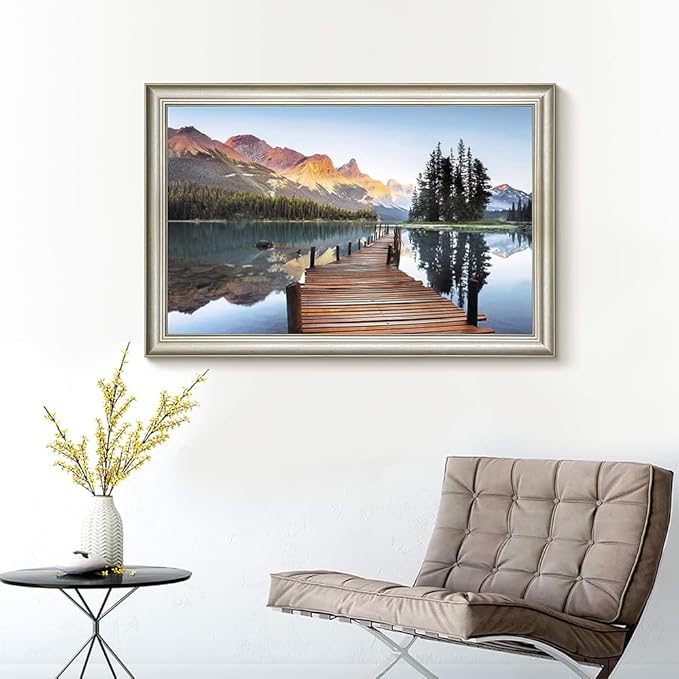Lake Landscape Canvas Wall Art: Framed Nature Bridge Water Picture Mountain Sunset Prints for Living Room