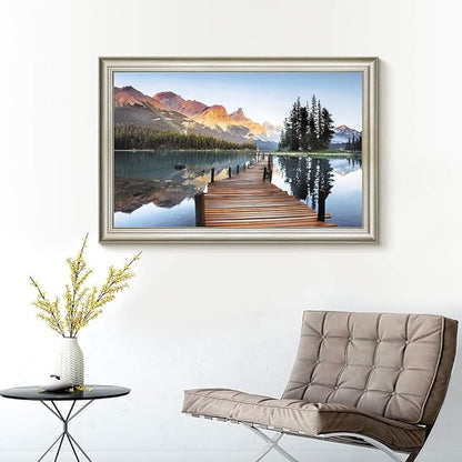 Lake Landscape Canvas Wall Art: Framed Nature Bridge Water Picture Mountain Sunset Prints for Living Room