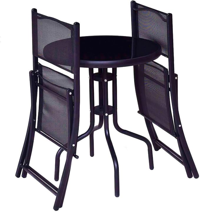 S AFSTAR 3-Piece Bistro Set for Outdoor Yard Garden Park, Round Table with 2 Folding Chairs Patio Furniture Set (Dark Dark Gray)
