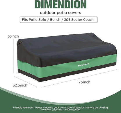 Patio Furniture Sofa Cover, Waterproof 3-Seater Heavy Duty Outdoor Bench Covers, 76" W x 32.5" D x 33" H, Four-Season Protective Outside Couch Covers Black & Green