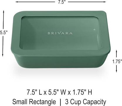 Glass Food Storage Container with Lid, 3-Cup Small Rectangle | Microwave-Safe Airtight Lid, Oven-Safe Ceramic-Coated Glass | Zero Plastic, No PFAS/PFOA/BPA, Reusable [Pine]
