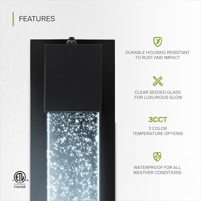 ASD LED 13" Bubble Glass Wall Light Fixture, Outdoor Dusk to Dawn Sconce | 3CCT, Waterproof, Photocell, ETL Listed | 12W 500LM 3000-5000K 120V | Exterior Lantern, Porch Lighting | Black, 4 Pack