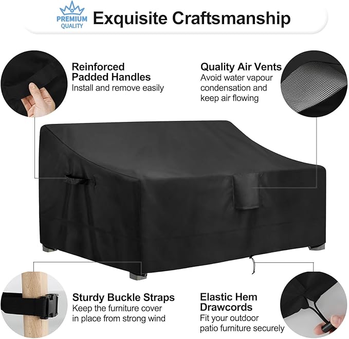 OutdoorLines Outdoor Waterproof Patio 3-Seater Couch Cover - UV Resistant Patio Sofa Furniture Covers Weatherproof Heavy Duty Glider Covers for Outdoor Furniture, 88Wx32.5Dx33H Inches, Black