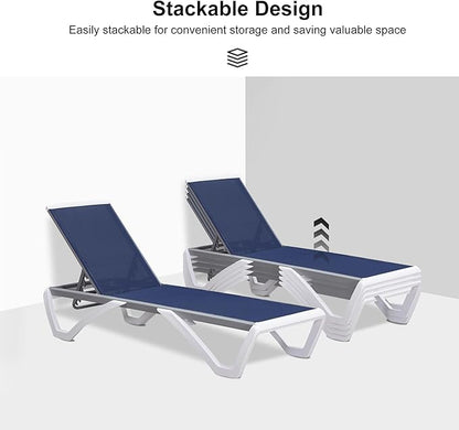 PURPLE LEAF Patio Chaise Lounge Chair Outside Aluminum Plastic Stackable Tanning Chairs for Pool Sunbathing Beach Deck Outdoor Lounger, Dark Blue