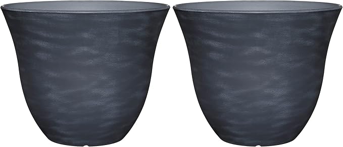 Classic Home and Garden Indoor/Outdoor Round Honeysuckle Resin Flower Pot Planter, Zinc Grey, 15" (Pack of 2)