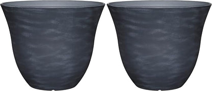 Classic Home and Garden Indoor/Outdoor Round Honeysuckle Resin Flower Pot Planter, Zinc Grey, 15" (Pack of 2)