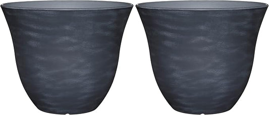 Classic Home and Garden Indoor/Outdoor Round Honeysuckle Resin Flower Pot Planter, Zinc Grey, 15" (Pack of 2)