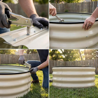 COMHOMA 2 Pack Round Raised Garden Bed 2x2x1ft,Galvanized Metal Planter Box Kit for Outdoor Gardening,Vegetable Flower Herb Growing Beds with Gloves Tools,White