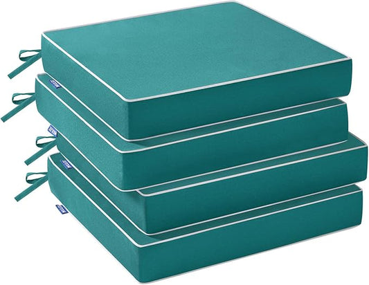 MIULEE Turquoise Outdoor Chair Cushions Set of 4, 18.5x16x3 Inch Waterproof Patio Seat Cushions for Outdoor Furniture Couch Sofa, 3 Year Color Fastness High Density Foam with Adjustable Ties