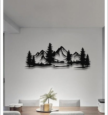 Motomas Mountain and Forest Metal Decor, Wall Mounted Home Decor, Pine Trees and Nature Wall Art for Living Room, Bedroom or Office, Large Outdoor Wall Decor (19"X7" / 47X19CM)