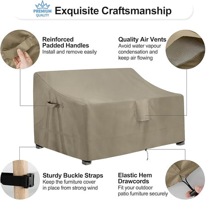 OutdoorLines Outdoor Waterproof Patio Loveseat Couch Cover - UV Resistant Patio Sofa Furniture Covers Weatherproof Heavy Duty Glider Covers for Outdoor Furniture, 58Wx32.5Dx31H Inches, Camel