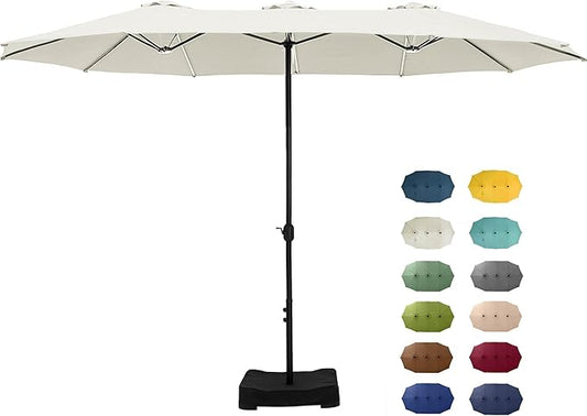 GREEN PARTY 15 ft Rectangle Patio Umbrella with Base Included, Double-Sided Table Umbrella with Crank, Large Outdoor Umbrellas for Patio Poolside Garden Backyard, Ivory
