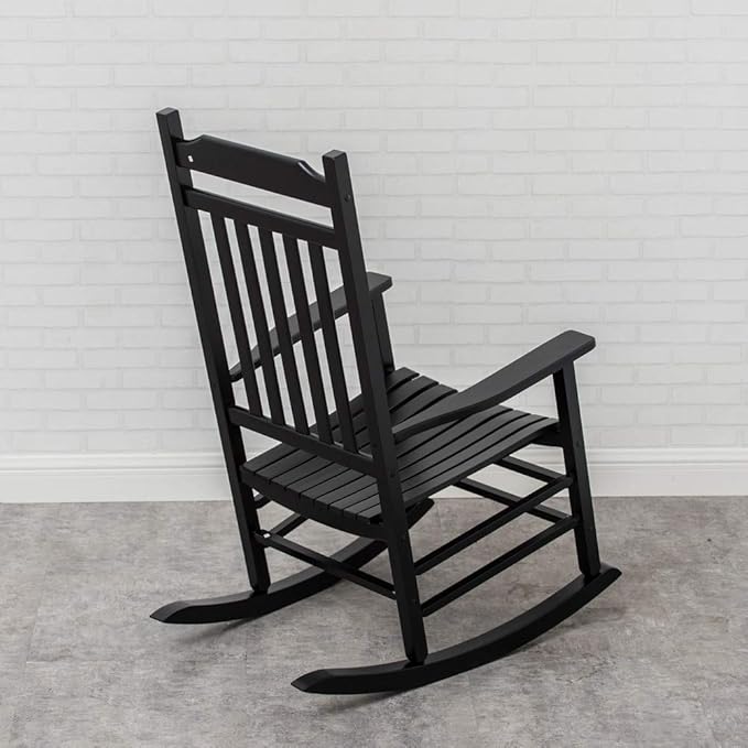 Patio Porch Rocking Chair for Outdoor Indoor - Wooden Furniture Adults Rocker for Balcony, Backyard and Garden Outside, Black
